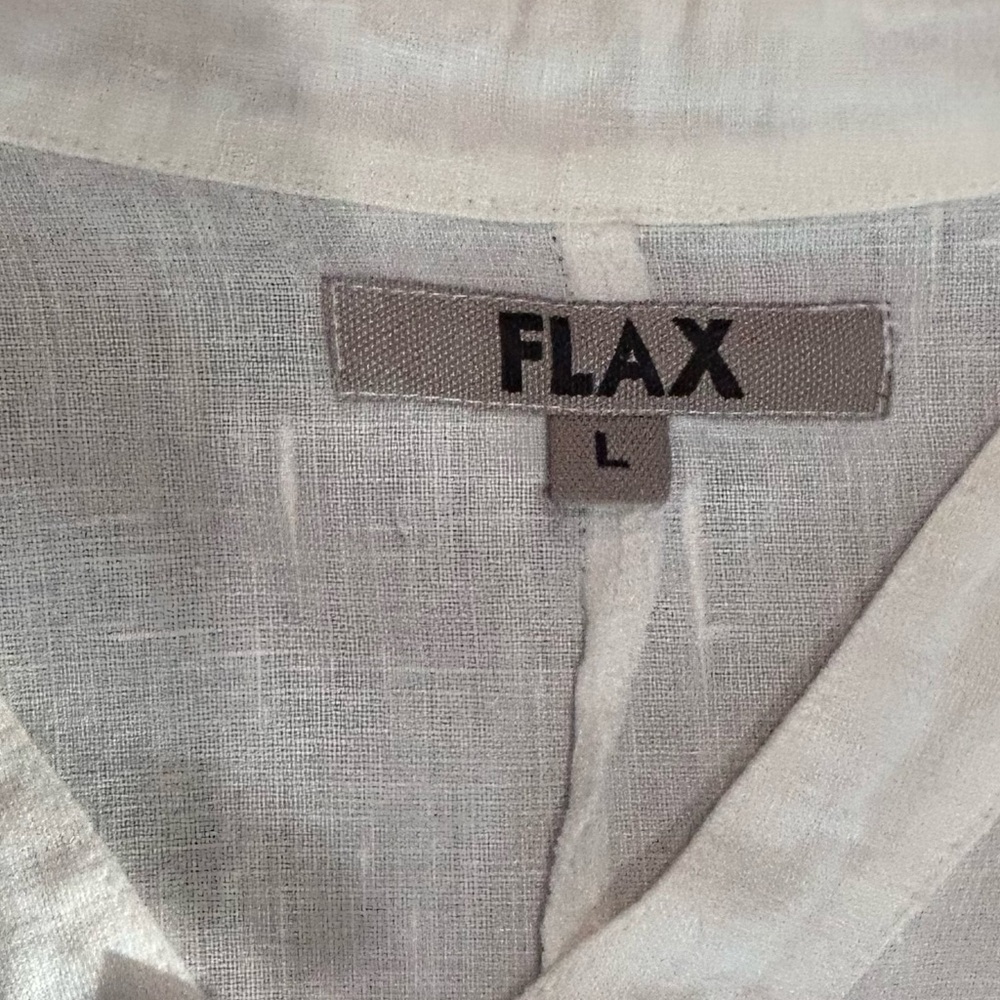 FLAX Button Down 100% Linen Blouse w/Two Front Pockets and Pearl Buttons Size L - Picture 2 of 11